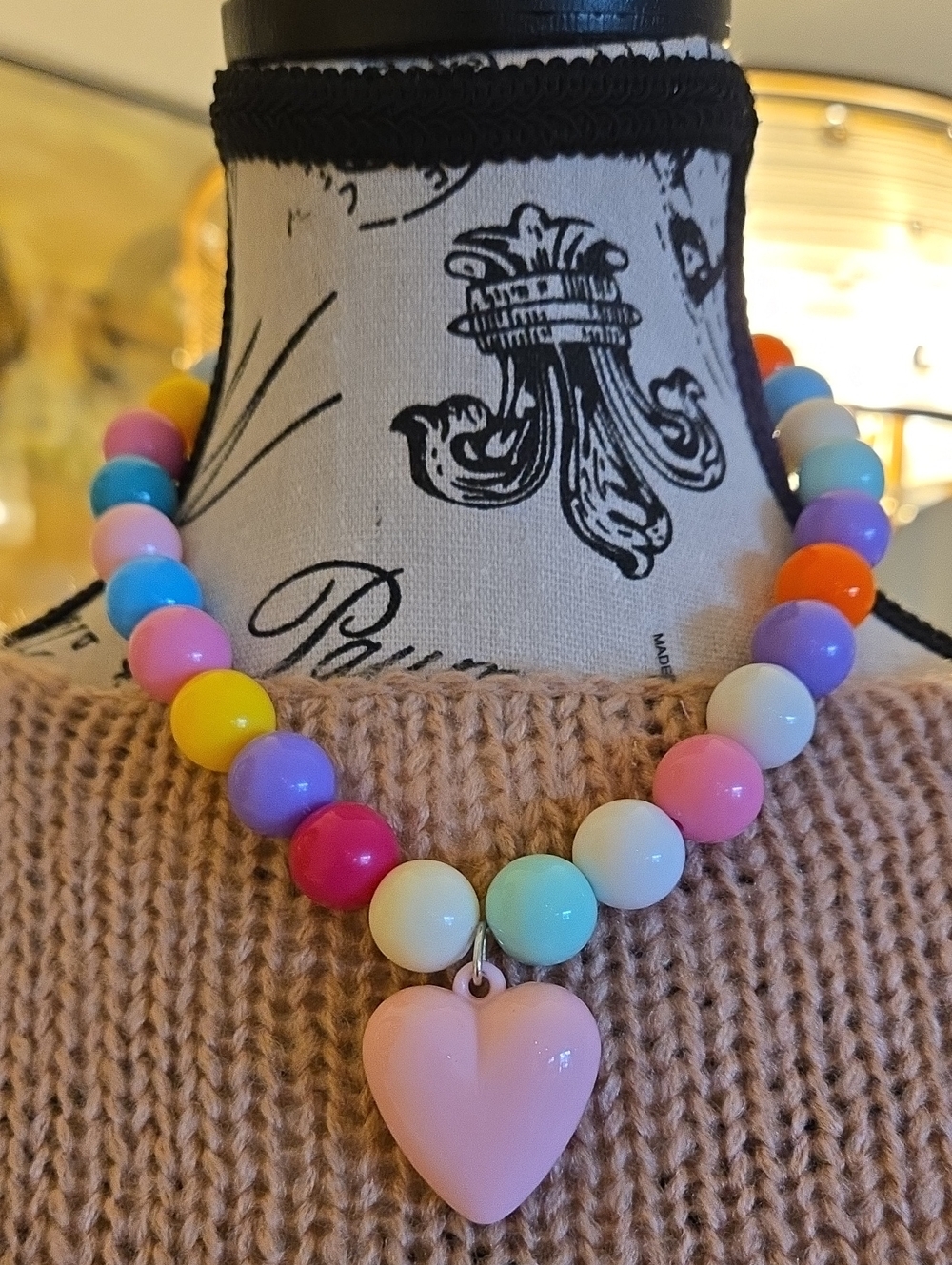 Pink Pastel Burst Beaded Heart Pendant Chunky Bubble Gum Trendy Necklace - New